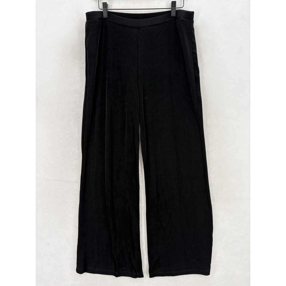 Vintage Slinky Brand Knit Dress Pants Womens L Black Wide Leg Pull On Stretch